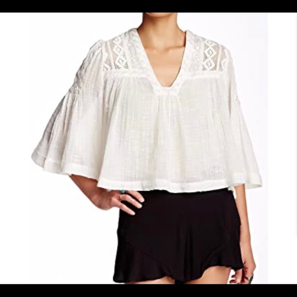 Free People Tops - Free People Carry Me Away Cropped Swing Guaze Ivory Top SZ M
